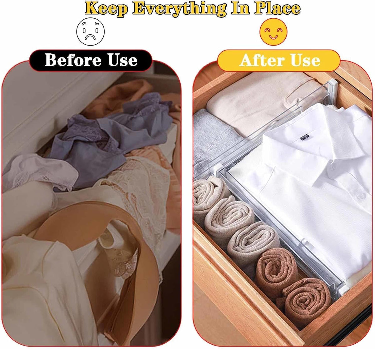 12Pcs Drawer Dividers for Clothes,3.15" High 11.34"-19.69" clear