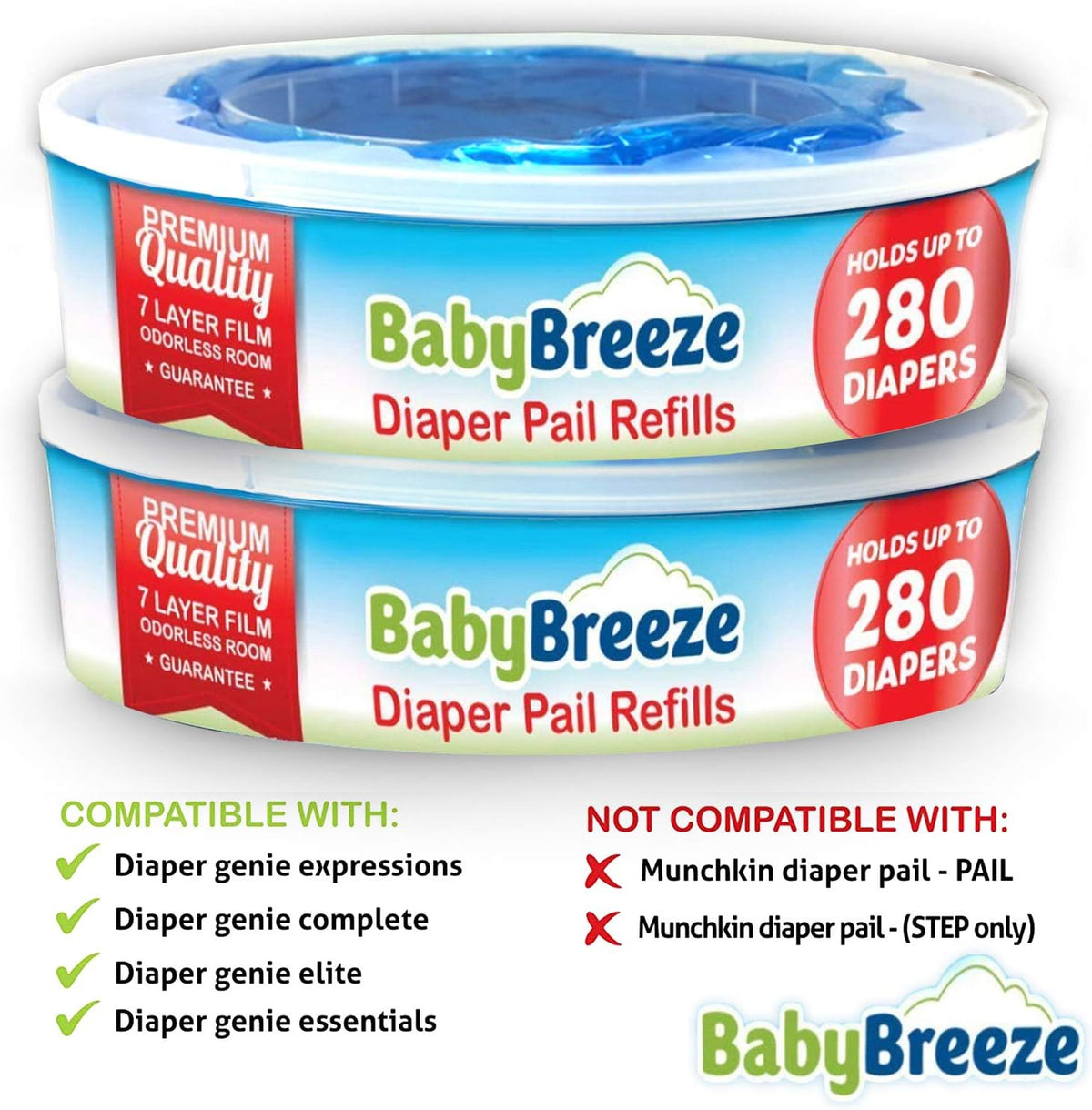 Diaper Pail Refill Bags Compatible with Playtex Diaper Genie Diaper Disposal System - 560 Count (2 Pack) –
