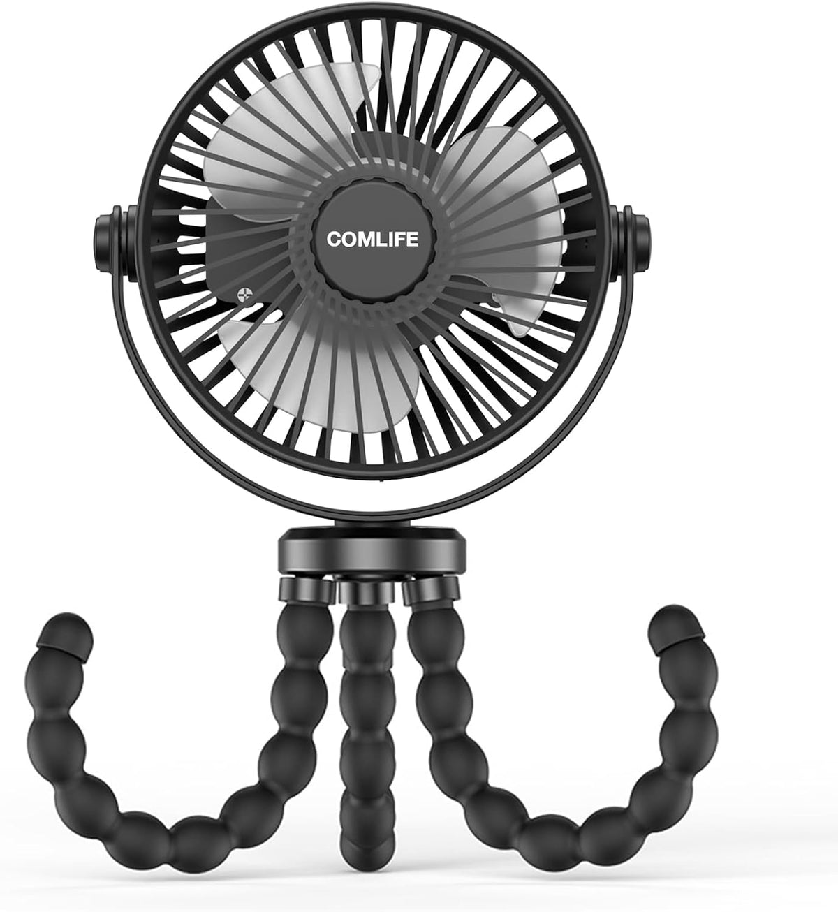 Baby Stroller Fan With Light, Rechargeable Battery Operated, Max 10Hrs Cooling, 3 Speeds, 360° Rotate USB Desk Fan, Flexible Tripod Clip On Fan for Stroller Car Seat Crib Treadmill Golf Cart
