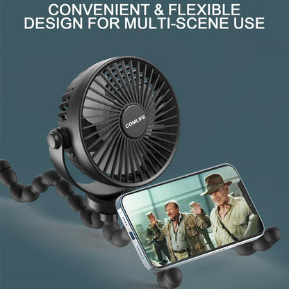 Baby Stroller Fan With Light, Rechargeable Battery Operated, Max 10Hrs Cooling, 3 Speeds, 360° Rotate USB Desk Fan, Flexible Tripod Clip On Fan for Stroller Car Seat Crib Treadmill Golf Cart