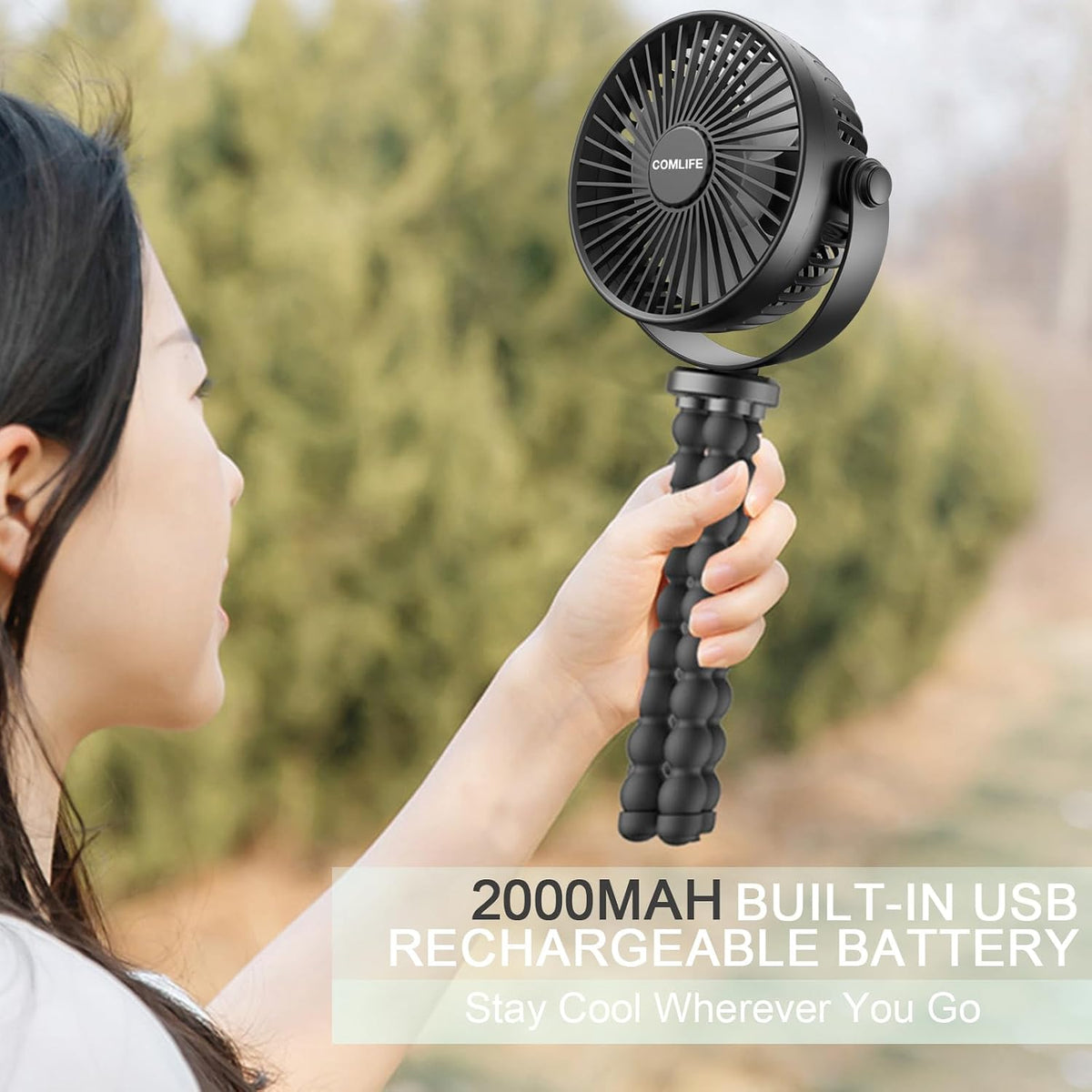 Baby Stroller Fan With Light, Rechargeable Battery Operated, Max 10Hrs Cooling, 3 Speeds, 360° Rotate USB Desk Fan, Flexible Tripod Clip On Fan for Stroller Car Seat Crib Treadmill Golf Cart