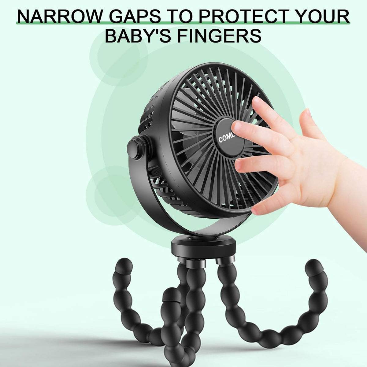 Baby Stroller Fan With Light, Rechargeable Battery Operated, Max 10Hrs Cooling, 3 Speeds, 360° Rotate USB Desk Fan, Flexible Tripod Clip On Fan for Stroller Car Seat Crib Treadmill Golf Cart