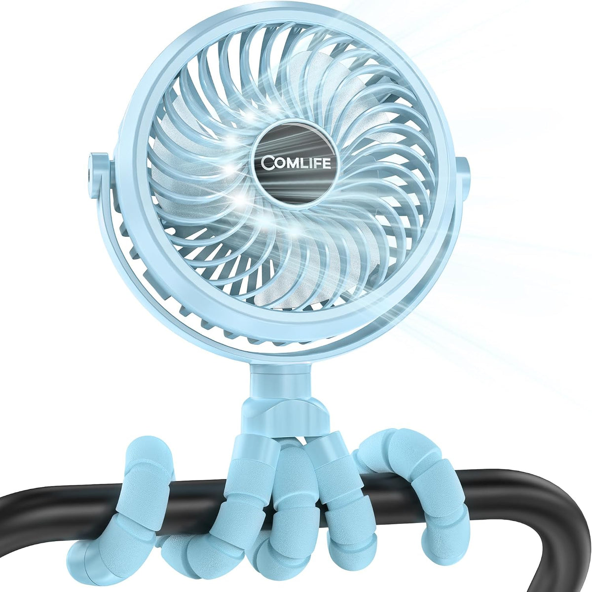Baby Stroller Fan With Light, Rechargeable Battery Operated, Max 10Hrs Cooling, 3 Speeds, 360° Rotate USB Desk Fan, Flexible Tripod Clip On Fan for Stroller Car Seat Crib Treadmill Golf Cart