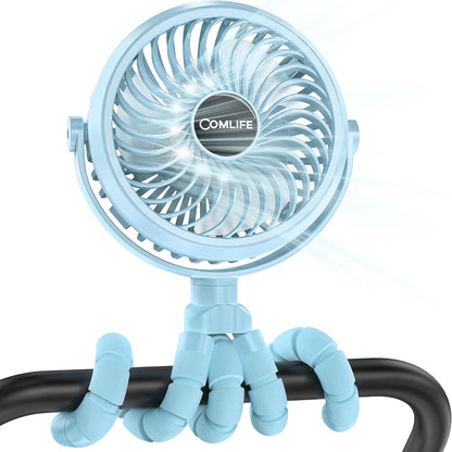 Baby Stroller Fan With Light, Rechargeable Battery Operated, Max 10Hrs Cooling, 3 Speeds, 360° Rotate USB Desk Fan, Flexible Tripod Clip On Fan for Stroller Car Seat Crib Treadmill Golf Cart