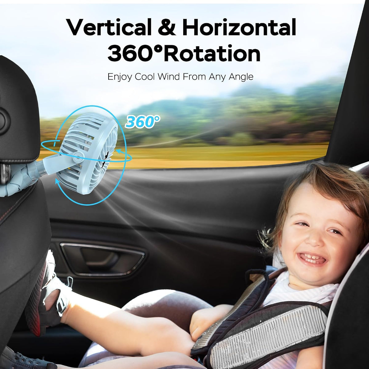 Baby Stroller Fan With Light, Rechargeable Battery Operated, Max 10Hrs Cooling, 3 Speeds, 360° Rotate USB Desk Fan, Flexible Tripod Clip On Fan for Stroller Car Seat Crib Treadmill Golf Cart