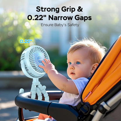 Baby Stroller Fan With Light, Rechargeable Battery Operated, Max 10Hrs Cooling, 3 Speeds, 360° Rotate USB Desk Fan, Flexible Tripod Clip On Fan for Stroller Car Seat Crib Treadmill Golf Cart
