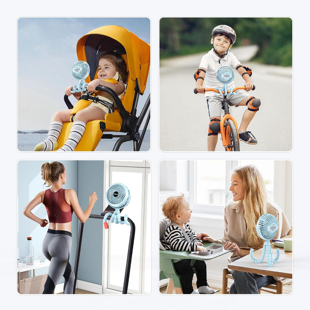 Baby Stroller Fan With Light, Rechargeable Battery Operated, Max 10Hrs Cooling, 3 Speeds, 360° Rotate USB Desk Fan, Flexible Tripod Clip On Fan for Stroller Car Seat Crib Treadmill Golf Cart