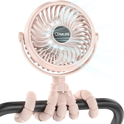 Baby Stroller Fan With Light, Rechargeable Battery Operated, Max 10Hrs Cooling, 3 Speeds, 360° Rotate USB Desk Fan, Flexible Tripod Clip On Fan for Stroller Car Seat Crib Treadmill Golf Cart