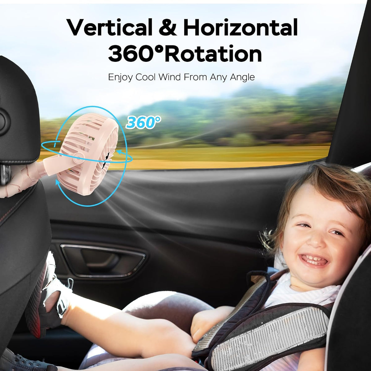 Baby Stroller Fan With Light, Rechargeable Battery Operated, Max 10Hrs Cooling, 3 Speeds, 360° Rotate USB Desk Fan, Flexible Tripod Clip On Fan for Stroller Car Seat Crib Treadmill Golf Cart