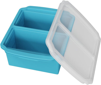 Food Grade Silicone Freezing Tray with Lid, 500ML Divided Soup Freezer Mold, Reusable Baby Food Storage Container Freeze Portion Tray for Broth Sauce Jelly Meal Prep
