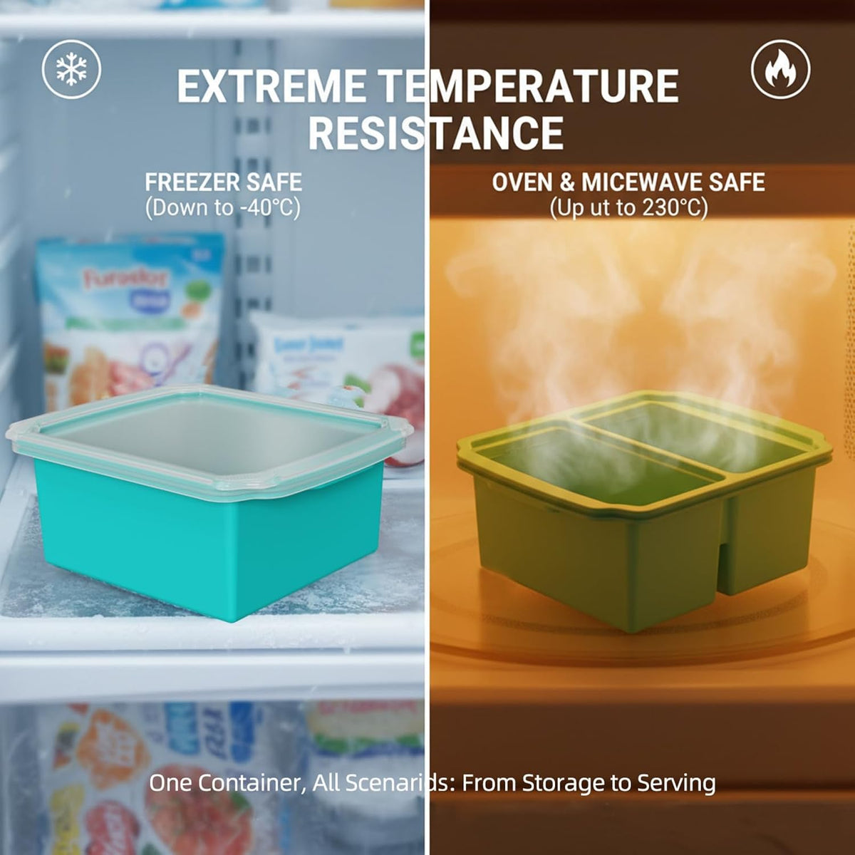 Food Grade Silicone Freezing Tray with Lid, 500ML Divided Soup Freezer Mold, Reusable Baby Food Storage Container Freeze Portion Tray for Broth Sauce Jelly Meal Prep