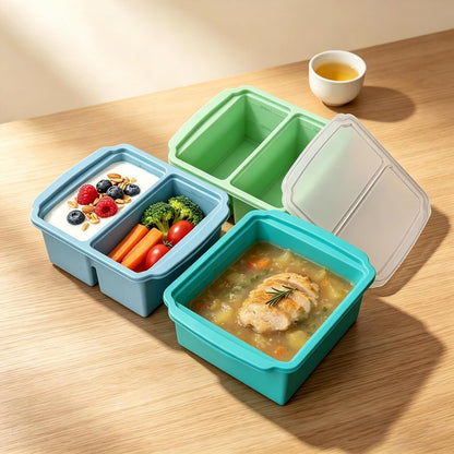 Food Grade Silicone Freezing Tray with Lid, 500ML Divided Soup Freezer Mold, Reusable Baby Food Storage Container Freeze Portion Tray for Broth Sauce Jelly Meal Prep