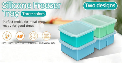 Food Grade Silicone Freezing Tray with Lid, 500ML Divided Soup Freezer Mold, Reusable Baby Food Storage Container Freeze Portion Tray for Broth Sauce Jelly Meal Prep