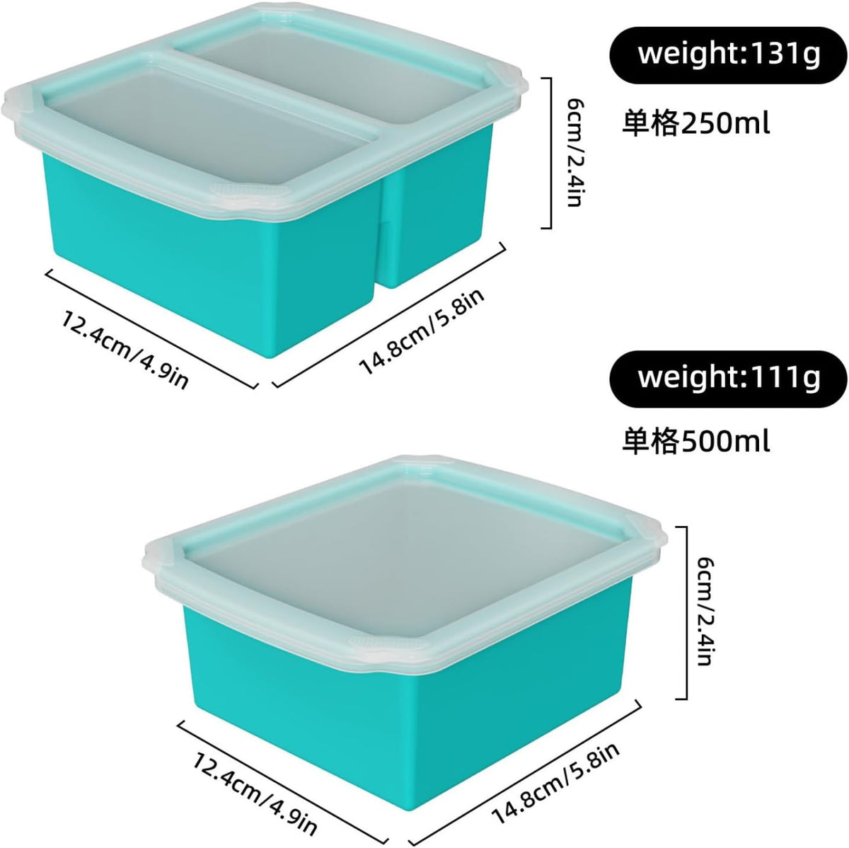 Food Grade Silicone Freezing Tray with Lid, 500ML Divided Soup Freezer Mold, Reusable Baby Food Storage Container Freeze Portion Tray for Broth Sauce Jelly Meal Prep