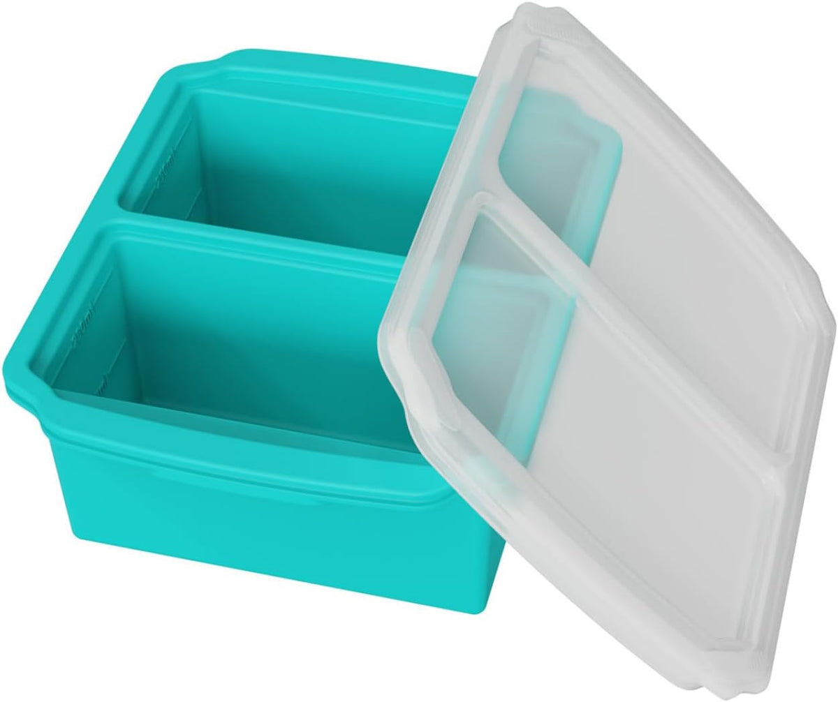 Food Grade Silicone Freezing Tray with Lid, 500ML Divided Soup Freezer Mold, Reusable Baby Food Storage Container Freeze Portion Tray for Broth Sauce Jelly Meal Prep