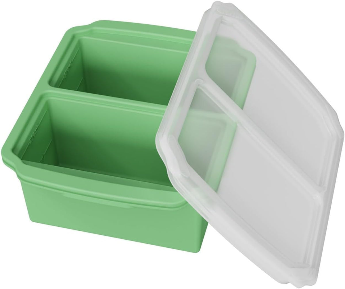 Food Grade Silicone Freezing Tray with Lid, 500ML Divided Soup Freezer Mold, Reusable Baby Food Storage Container Freeze Portion Tray for Broth Sauce Jelly Meal Prep