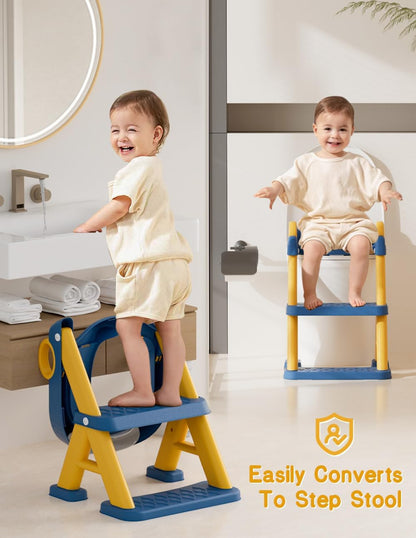 Potty Training Seat, Toddler Toilet Seat With Steps, 2 In 1 Toddler Potty Training Toilet With Splash Guard, Anti-Slip Step Stool Soft Mat, Adjust High Potty Seats For Toddlers Kids Boys Girls