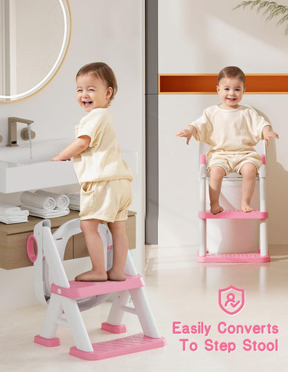 Potty Training Seat, Toddler Toilet Seat With Steps, 2 In 1 Toddler Potty Training Toilet With Splash Guard, Anti-Slip Step Stool Soft Mat, Adjust High Potty Seats For Toddlers Kids Boys Girls