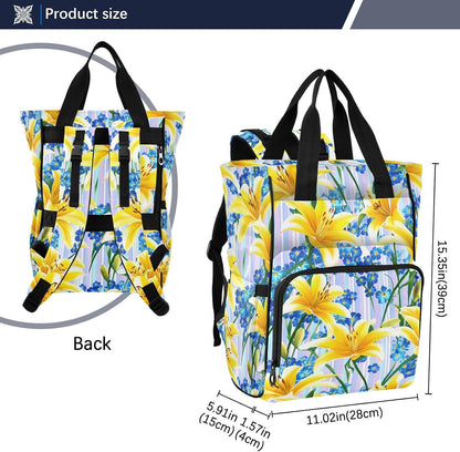 Diaper Bag Backpack, Multifunction Travel Bag for Moms Dads, Baby Changing Bag with Insulted Pockets, Stroller Straps and Side Bottle Pockets Sunlit Lily Pattern