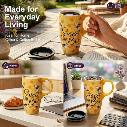 17oz Botanical Sunflower Ceramic Travel Mug with Handle, Gift Box | Splash-resistant lid • Comfortable grip • Smooth glazed finish • Easy cleaning • Microwave & Dishwasher Safe