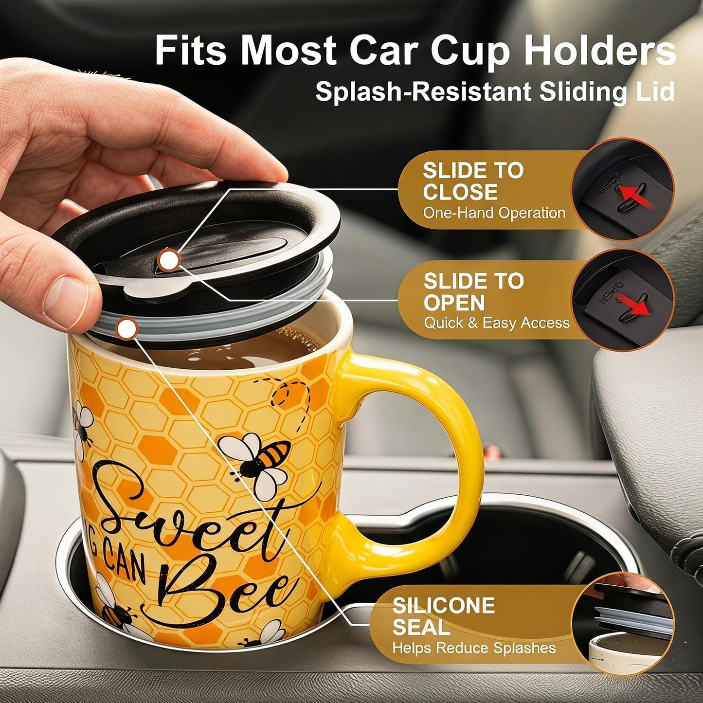 17oz Botanical Sunflower Ceramic Travel Mug with Handle, Gift Box | Splash-resistant lid • Comfortable grip • Smooth glazed finish • Easy cleaning • Microwave & Dishwasher Safe