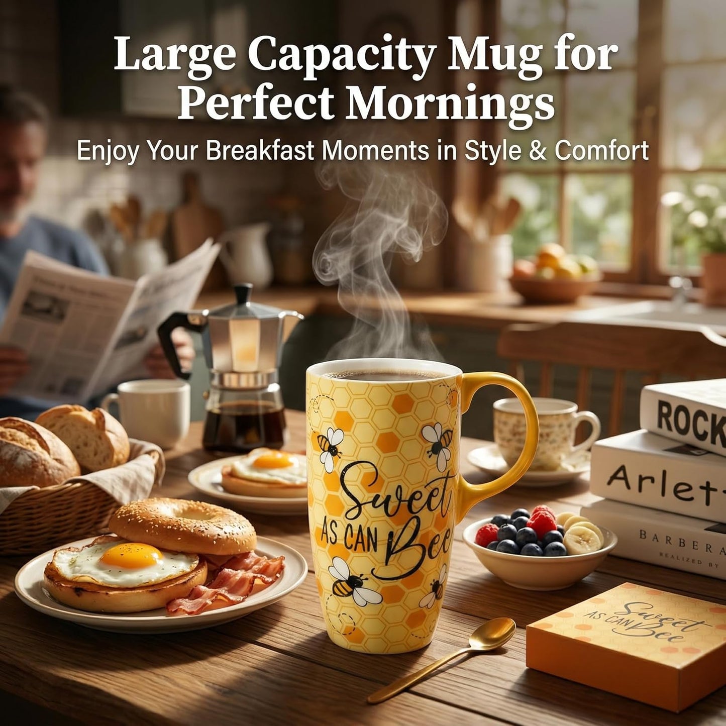 17oz Botanical Sunflower Ceramic Travel Mug with Handle, Gift Box | Splash-resistant lid • Comfortable grip • Smooth glazed finish • Easy cleaning • Microwave & Dishwasher Safe