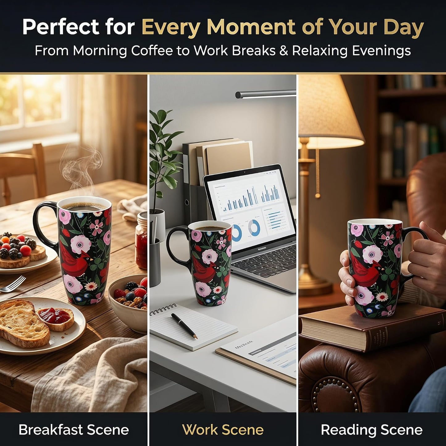 17oz Botanical Sunflower Ceramic Travel Mug with Handle, Gift Box | Splash-resistant lid • Comfortable grip • Smooth glazed finish • Easy cleaning • Microwave & Dishwasher Safe