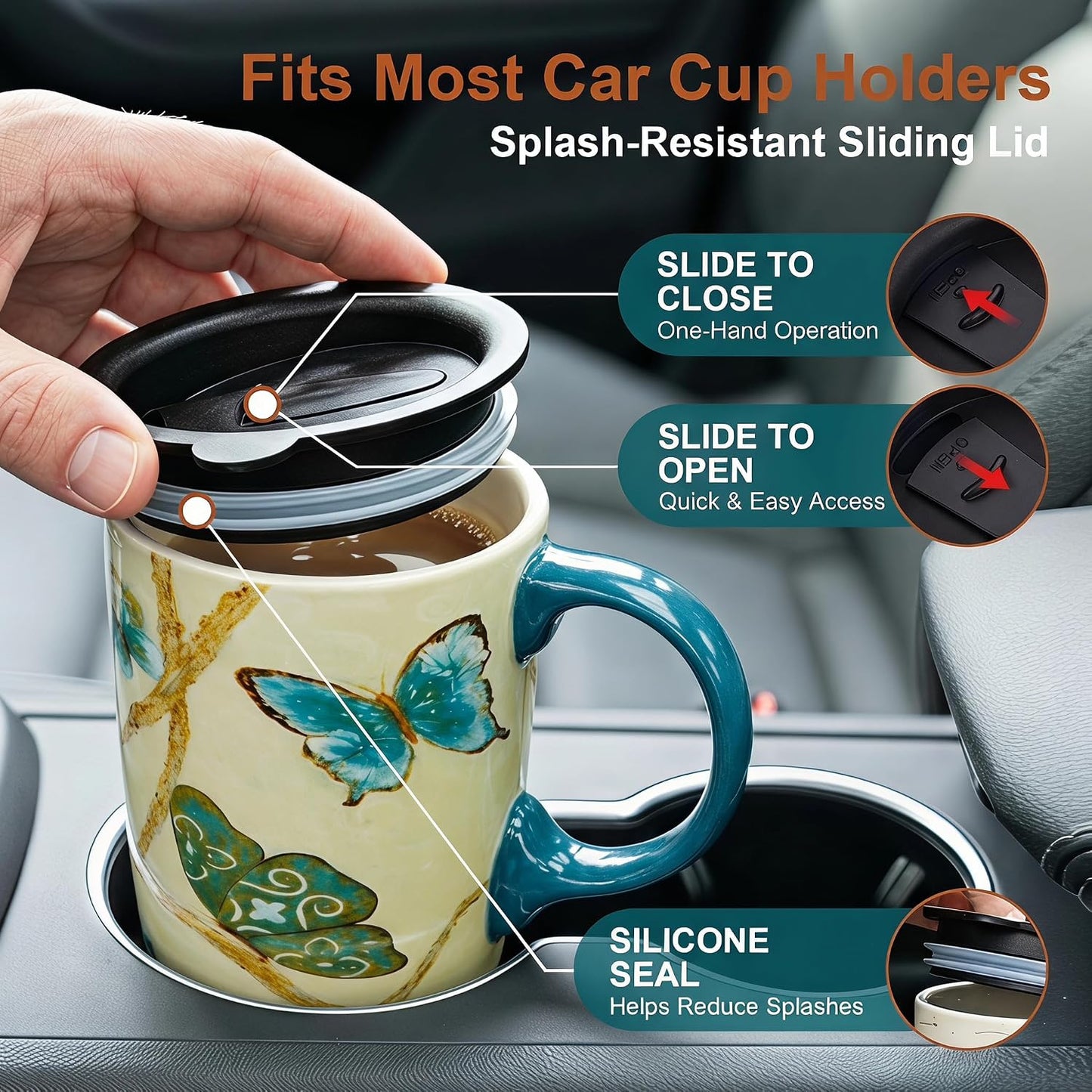 17oz Botanical Sunflower Ceramic Travel Mug with Handle, Gift Box | Splash-resistant lid • Comfortable grip • Smooth glazed finish • Easy cleaning • Microwave & Dishwasher Safe