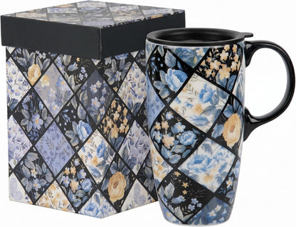 17oz Botanical Sunflower Ceramic Travel Mug with Handle, Gift Box | Splash-resistant lid • Comfortable grip • Smooth glazed finish • Easy cleaning • Microwave & Dishwasher Safe