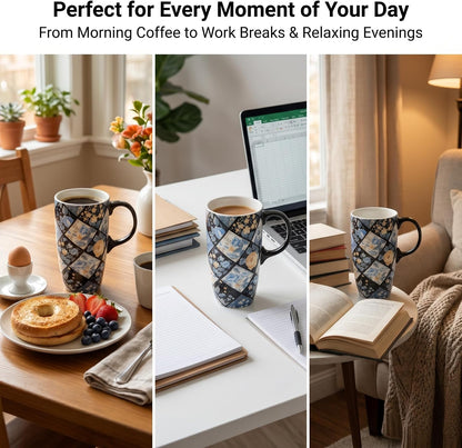 17oz Botanical Sunflower Ceramic Travel Mug with Handle, Gift Box | Splash-resistant lid • Comfortable grip • Smooth glazed finish • Easy cleaning • Microwave & Dishwasher Safe