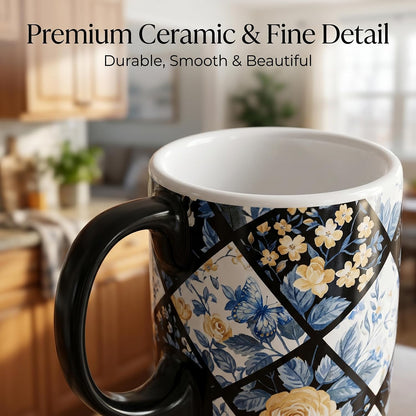 17oz Botanical Sunflower Ceramic Travel Mug with Handle, Gift Box | Splash-resistant lid • Comfortable grip • Smooth glazed finish • Easy cleaning • Microwave & Dishwasher Safe