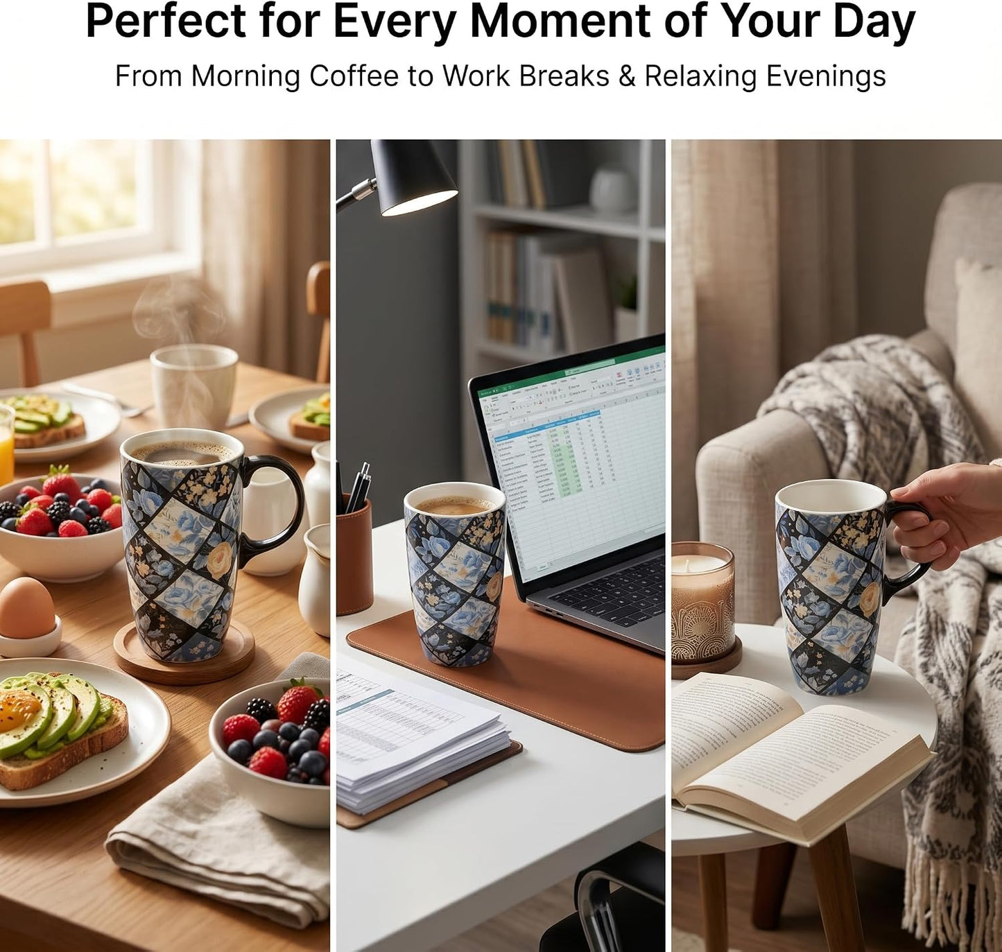 17oz Botanical Sunflower Ceramic Travel Mug with Handle, Gift Box | Splash-resistant lid • Comfortable grip • Smooth glazed finish • Easy cleaning • Microwave & Dishwasher Safe