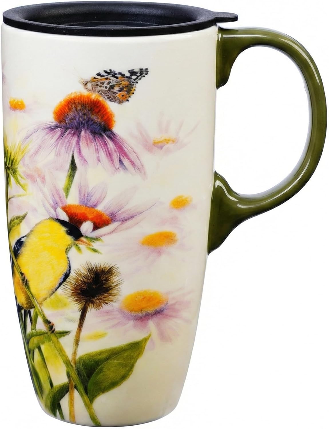 17oz Botanical Sunflower Ceramic Travel Mug with Handle, Gift Box | Splash-resistant lid • Comfortable grip • Smooth glazed finish • Easy cleaning • Microwave & Dishwasher Safe