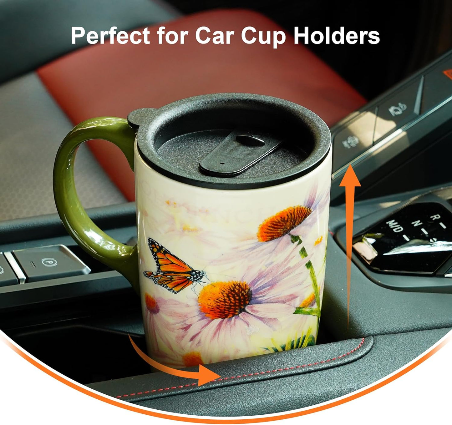 17oz Botanical Sunflower Ceramic Travel Mug with Handle, Gift Box | Splash-resistant lid • Comfortable grip • Smooth glazed finish • Easy cleaning • Microwave & Dishwasher Safe