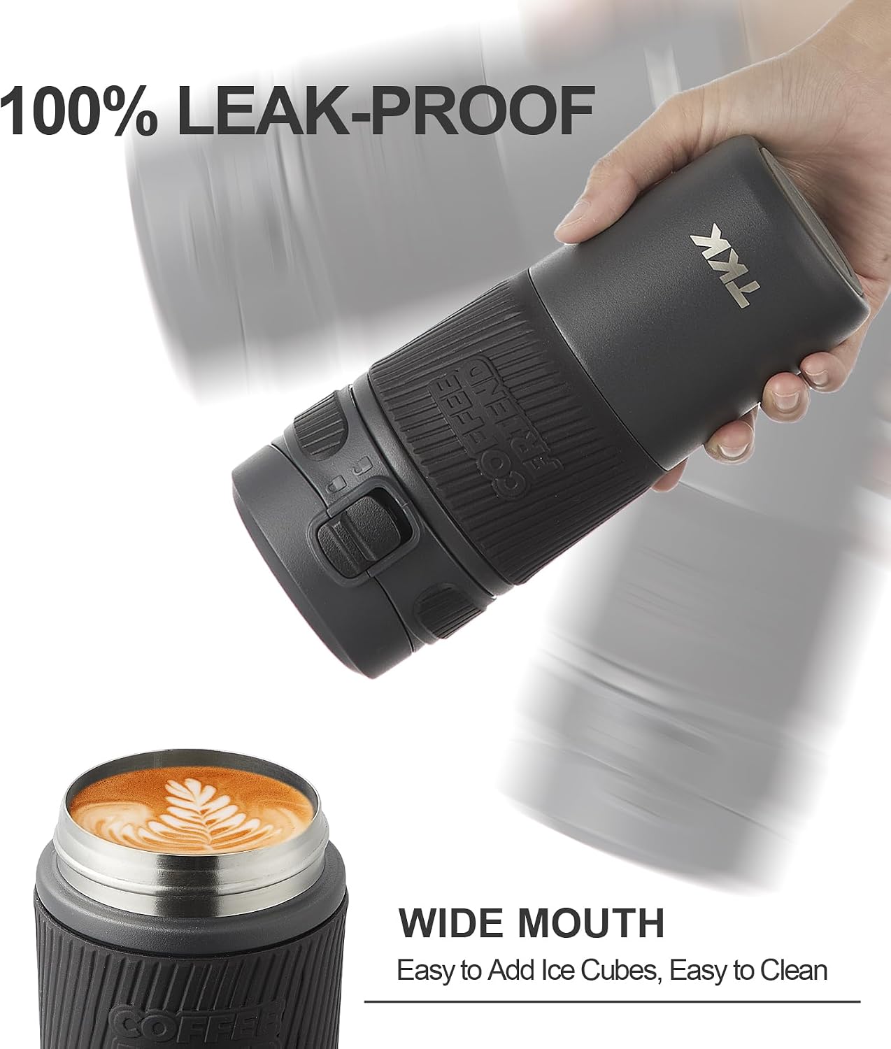 Coffee Travel Mug 15 oz Insulated Stainless Steel Cup with Flip Lid, Leak Proof Bottle for Tea & Drinks, Dishwasher Safe, Slate Grey