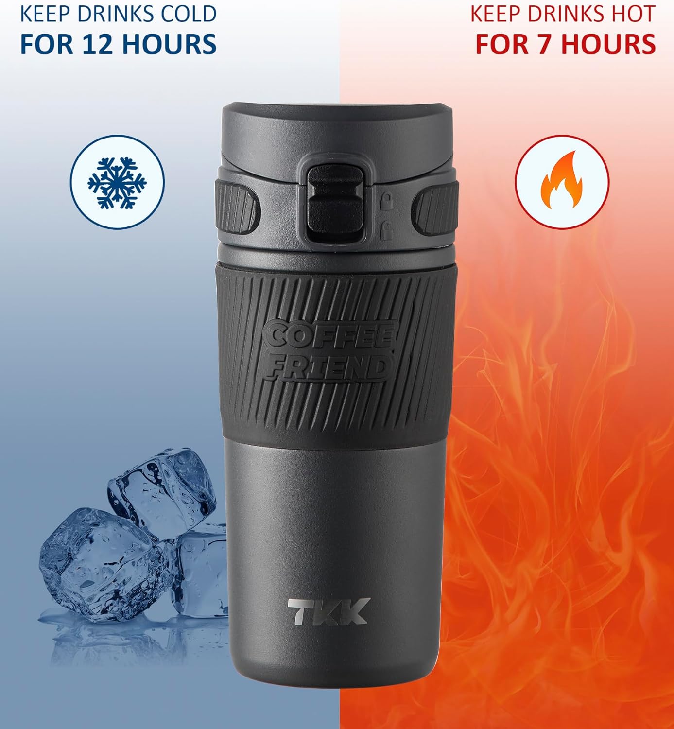 Coffee Travel Mug 15 oz Insulated Stainless Steel Cup with Flip Lid, Leak Proof Bottle for Tea & Drinks, Dishwasher Safe, Slate Grey