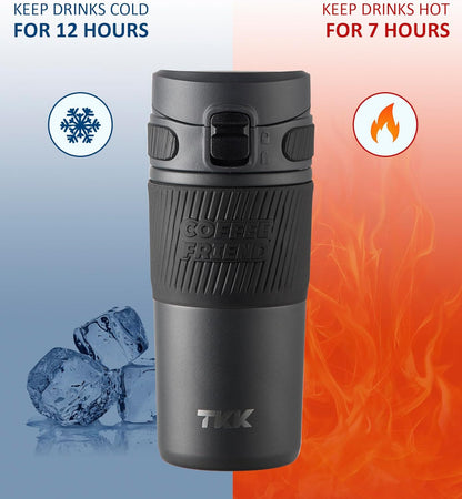 Coffee Travel Mug 15 oz Insulated Stainless Steel Cup with Flip Lid, Leak Proof Bottle for Tea & Drinks, Dishwasher Safe, Slate Grey