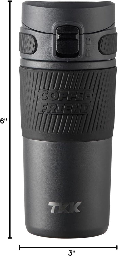 Coffee Travel Mug 15 oz Insulated Stainless Steel Cup with Flip Lid, Leak Proof Bottle for Tea & Drinks, Dishwasher Safe, Slate Grey