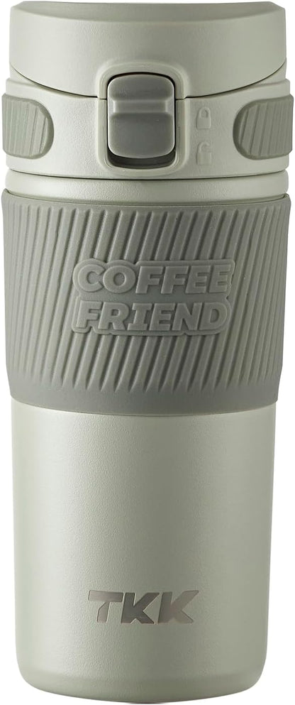 Coffee Travel Mug 15 oz Insulated Stainless Steel Cup with Flip Lid, Leak Proof Bottle for Tea & Drinks, Dishwasher Safe, Slate Grey