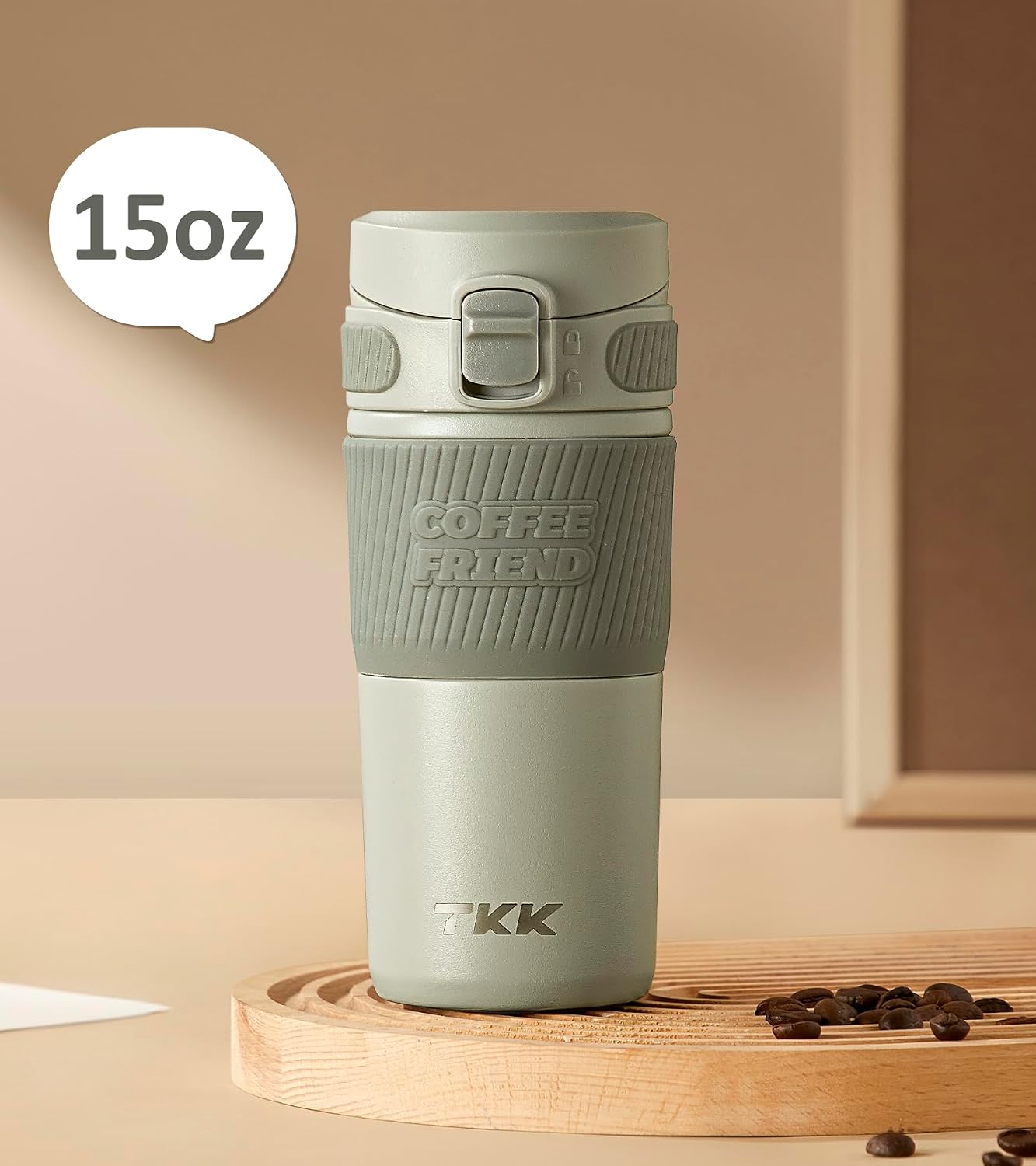 Coffee Travel Mug 15 oz Insulated Stainless Steel Cup with Flip Lid, Leak Proof Bottle for Tea & Drinks, Dishwasher Safe, Slate Grey