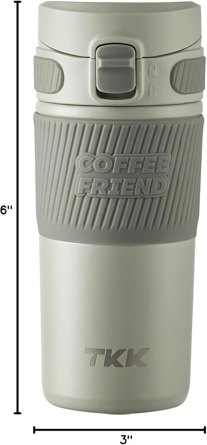 Coffee Travel Mug 15 oz Insulated Stainless Steel Cup with Flip Lid, Leak Proof Bottle for Tea & Drinks, Dishwasher Safe, Slate Grey