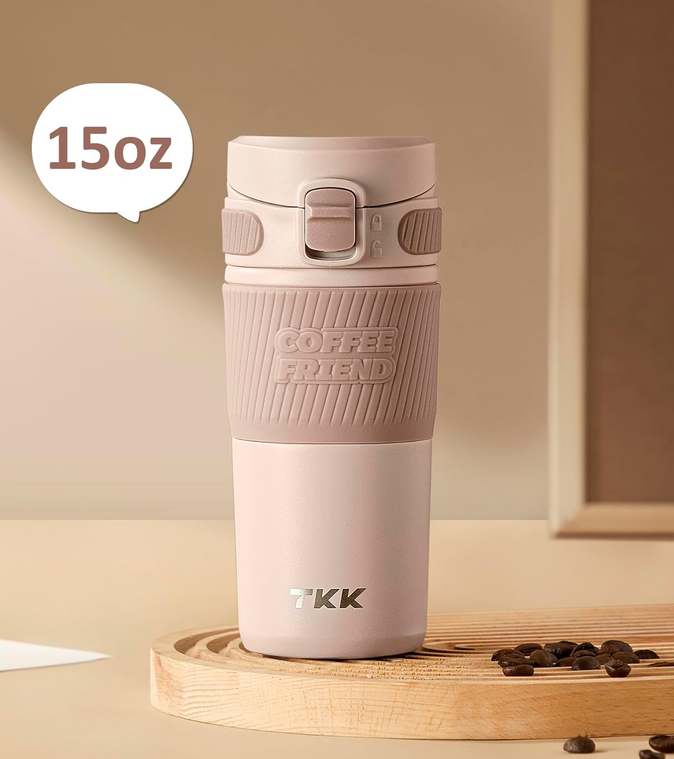 Coffee Travel Mug 15 oz Insulated Stainless Steel Cup with Flip Lid, Leak Proof Bottle for Tea & Drinks, Dishwasher Safe, Slate Grey