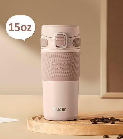 Coffee Travel Mug 15 oz Insulated Stainless Steel Cup with Flip Lid, Leak Proof Bottle for Tea & Drinks, Dishwasher Safe, Slate Grey