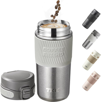 Coffee Travel Mug 15 oz Insulated Stainless Steel Cup with Flip Lid, Leak Proof Bottle for Tea & Drinks, Dishwasher Safe, Slate Grey