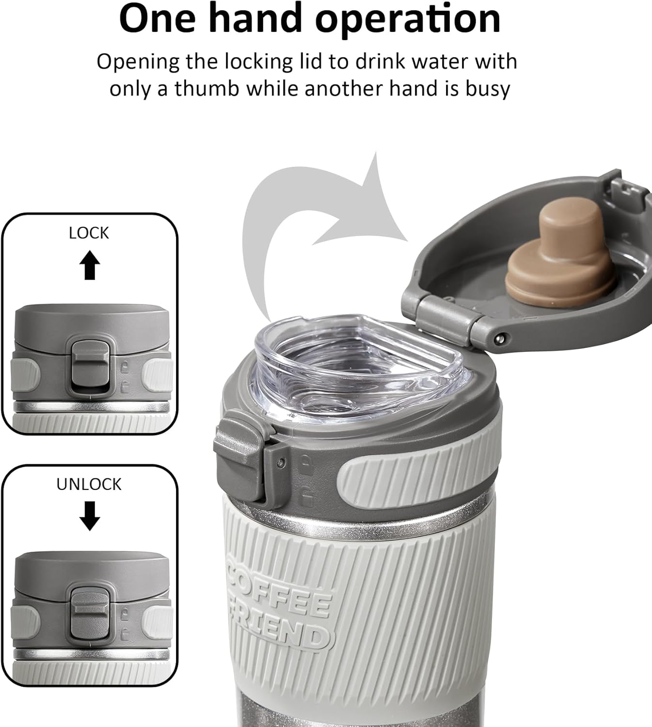 Coffee Travel Mug 15 oz Insulated Stainless Steel Cup with Flip Lid, Leak Proof Bottle for Tea & Drinks, Dishwasher Safe, Slate Grey