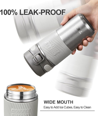 Coffee Travel Mug 15 oz Insulated Stainless Steel Cup with Flip Lid, Leak Proof Bottle for Tea & Drinks, Dishwasher Safe, Slate Grey