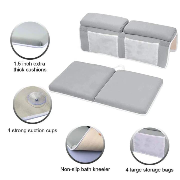 Baby Bath Kneeler & Elbow Rest pad Set for Bath Toys,Baby Bathtub – 1.5 inches Thick Cushion, Non-Slip, 4 Mesh Pockets, Baby Essentials knelling pad, Baby Bath mat