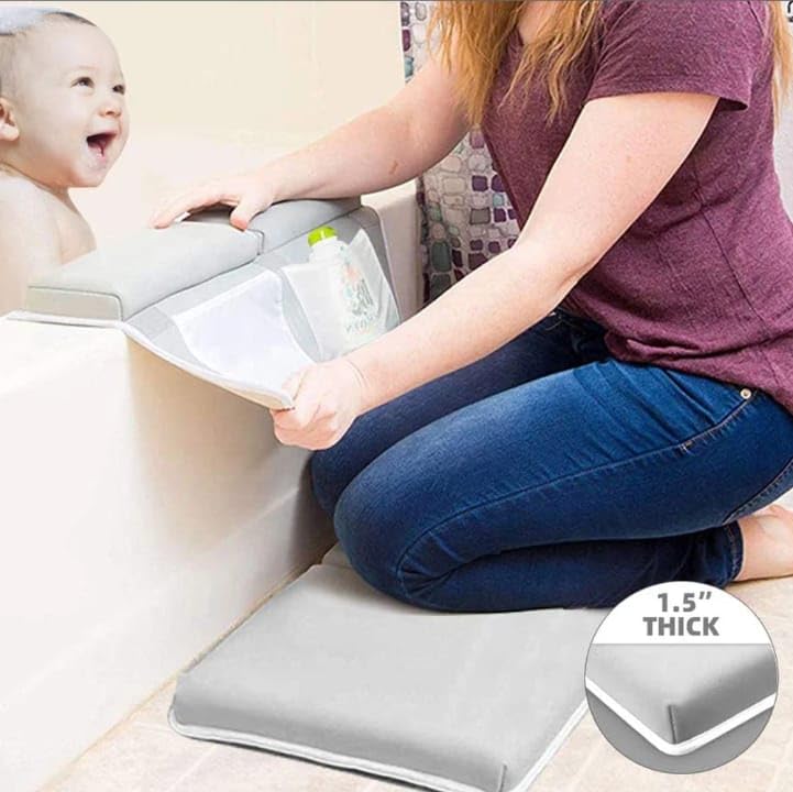 Baby Bath Kneeler & Elbow Rest pad Set for Bath Toys,Baby Bathtub – 1.5 inches Thick Cushion, Non-Slip, 4 Mesh Pockets, Baby Essentials knelling pad, Baby Bath mat
