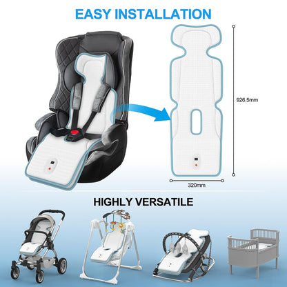 Baby Stroller Cooling Pad with 2 Built-in Blower Up to 10H MAX 10000 mAh Rechargeable 3 Speed Adjustable Car Seat Liner Cooling Cushion for Toddler Outdoors Summer Baby Essentials