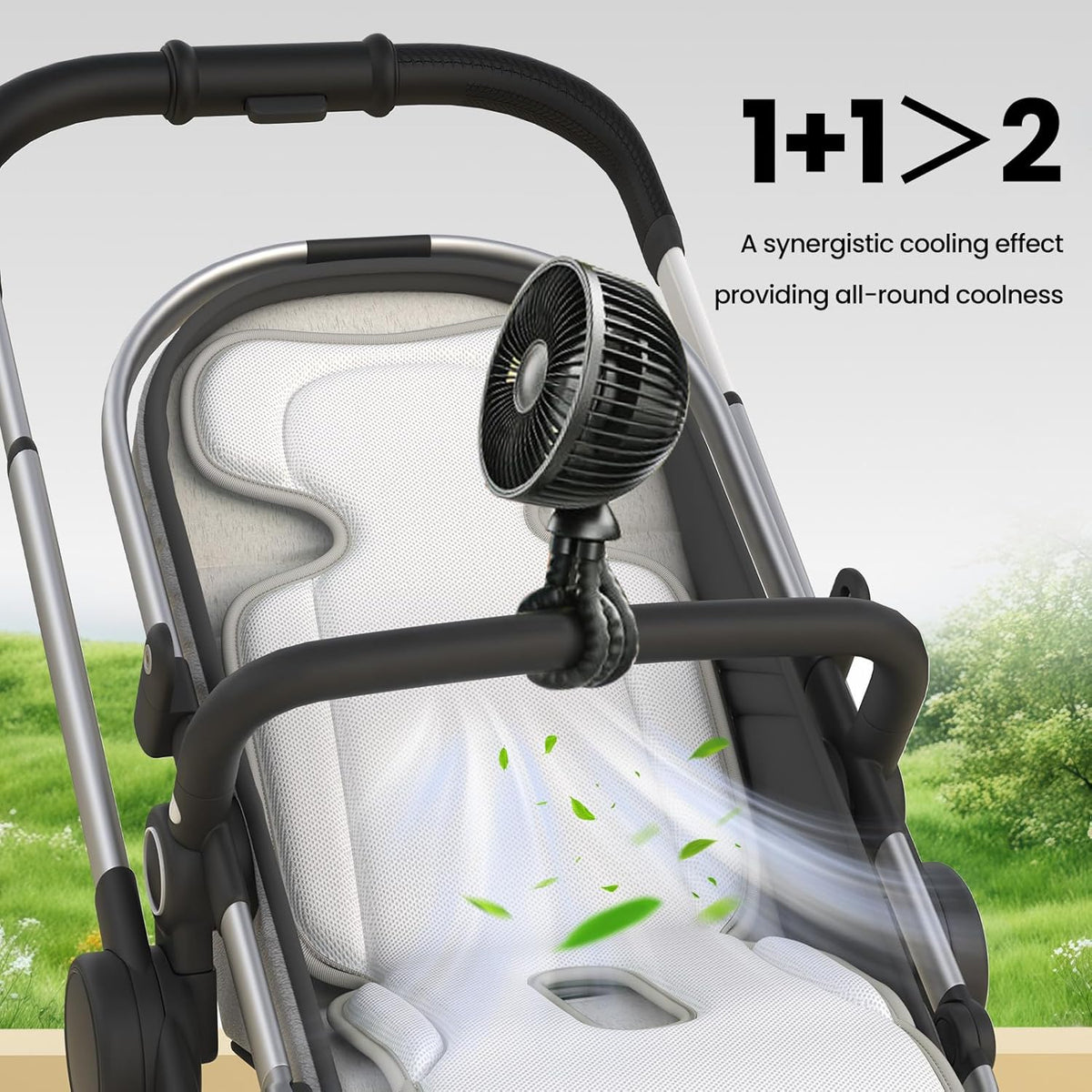 Baby Stroller Cooling Pad with 2 Built-in Blower Up to 10H MAX 10000 mAh Rechargeable 3 Speed Adjustable Car Seat Liner Cooling Cushion for Toddler Outdoors Summer Baby Essentials
